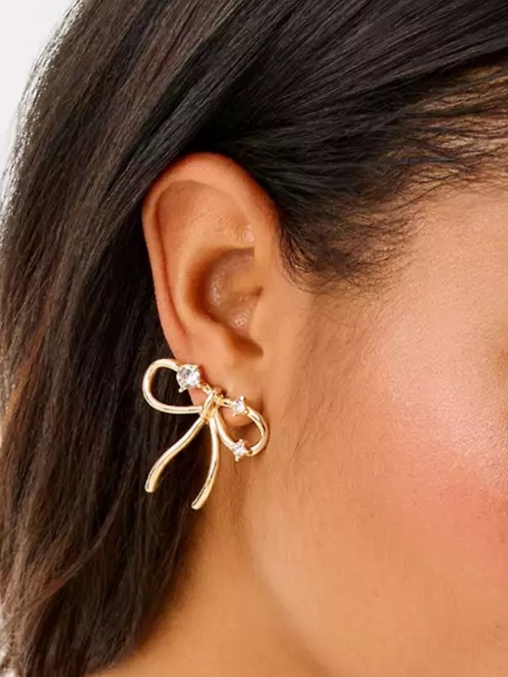 NWT Lilly Pulitzer Tis the Season Gold Bow Earrings with Clear Crystal Accents - Picture 2 of 8